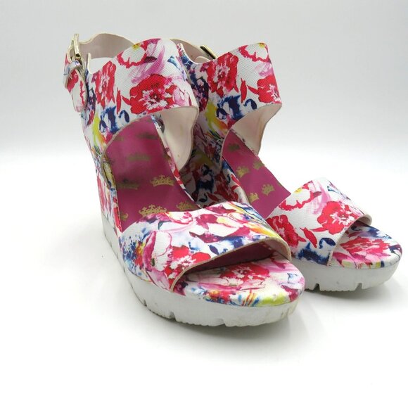 Juicy Couture Shoes Womens Size 8 Wedge Sandals Pink White Ankle Strap Platform‎ - Picture 2 of 9